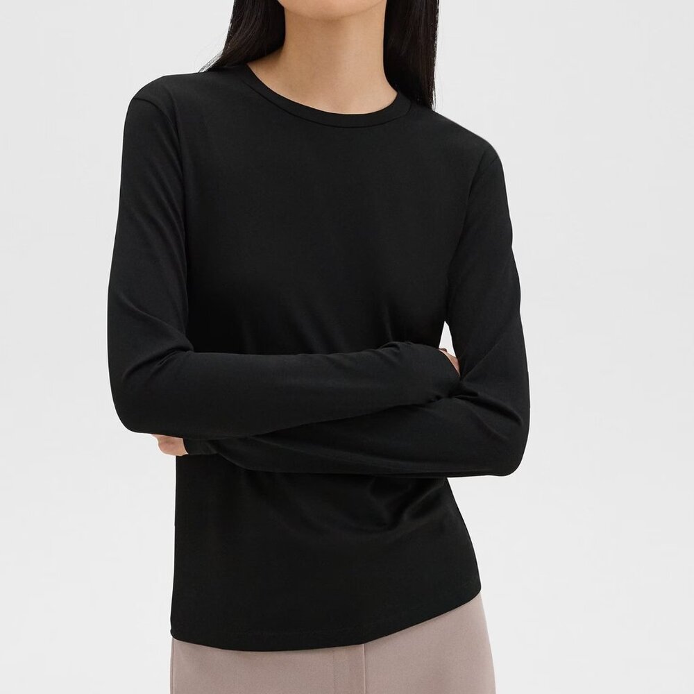 THEORY Long-Sleeve Tee in Organic Cotton, Black, Size XL